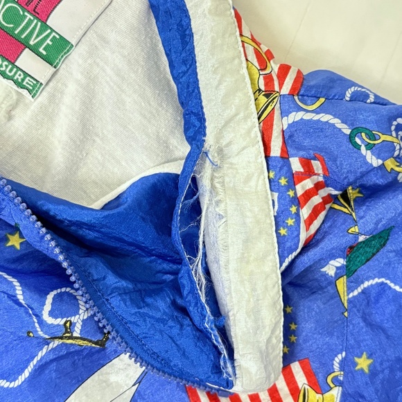 Vintage Active Exposure Nautical Windbreaker Jacket Blue Flags Anchors USA Theme - Picture 4 of 6